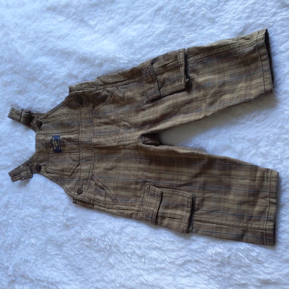 Oshkosh B’gosh Overalls 5 Front Pockets No Back pockets Kids Brown Stripes 18 mo